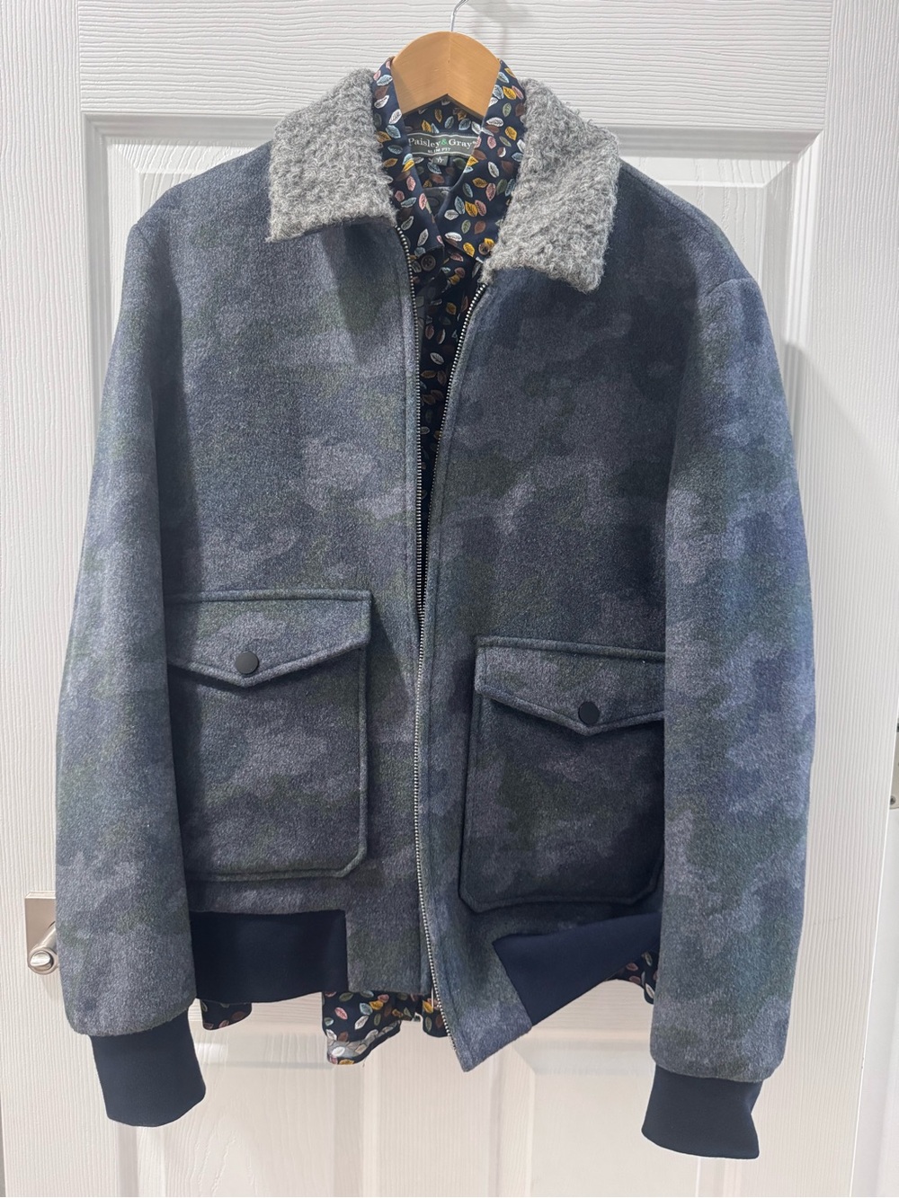 Paisley & Gray Camouflage Sherpa Collar Bomber Jacket And Coordinating Shirt
